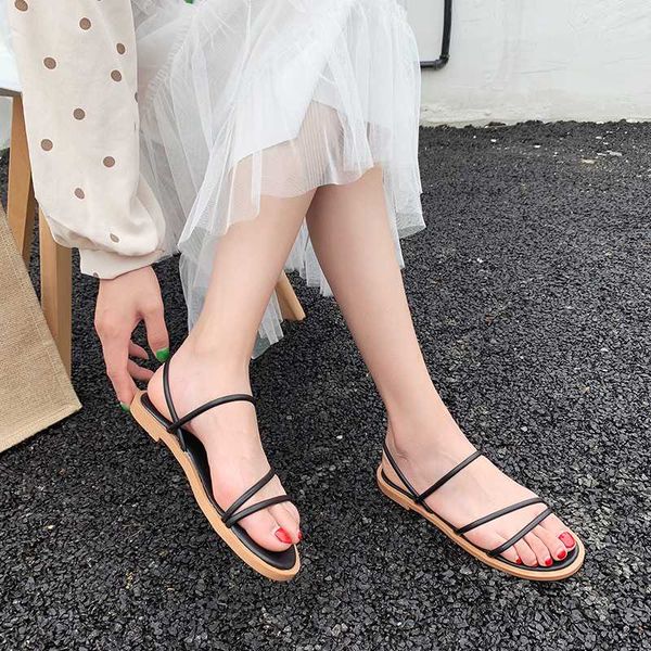 

summer shoes women beach sandals pu leather shoes comfy roman gladiator flats sole ladies casual soft slides women sandals, Black