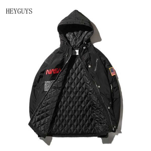 

heyguys astronaut flight suit winter thick section hooded jackets men loose cotton wadded padded warm coats, Black;brown