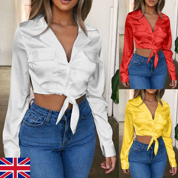 

women's v neck long sleeve blouse button solid red loose crop ladies fashion shirts, White