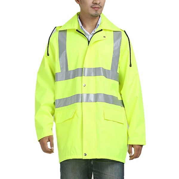 

puimentiua men safety jackets hooded rain jackets 2020 new men spring autumn waterproof reflective high visibility, Black;brown