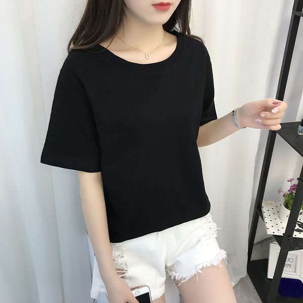

new breathable fashion round cotton personality wle001 women's neck casual t-shirt rgwts, Black