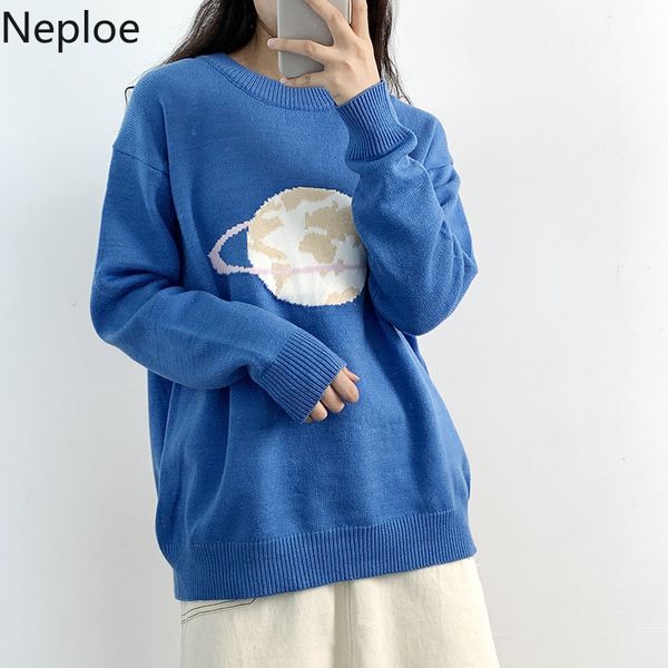 

neploe planet embroidery women 2019 new autumn sweater fashion long sleeves o neck sweet knit pullover girls warm sweaters 55052, White;black