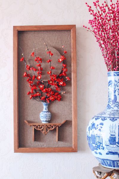 2019 New Chinese Style Three Dimensional Flower Decoration Bedroom Dining Room Drawing Living Room Background Wall Two Painting Wood Handmade From