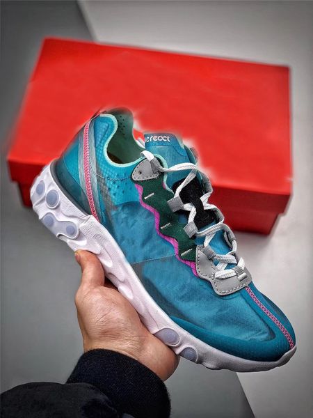 

2019 new undercover react element 87 royal tint man woman running shoes 3m reflective authentic sneakers aq1090-400 with original box