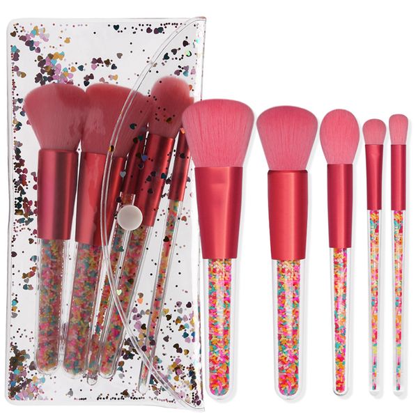 

5pcs/set transparent handle makeup brushes sweet candy particle powder foundation brush eyebrow face cosmetic tool kit gga2229