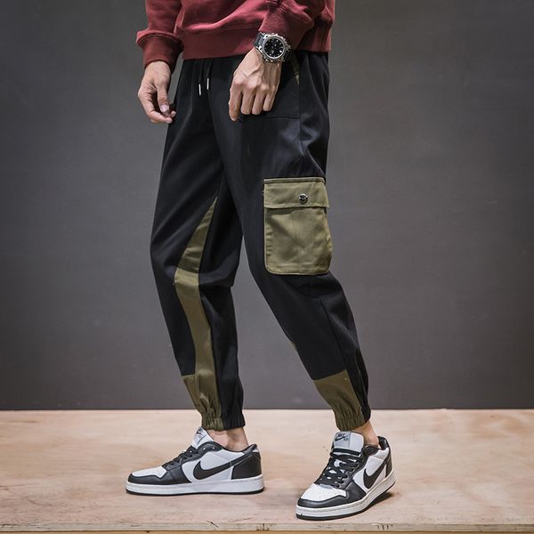 

japan style 2019 new harajuku men jogger pants high street casual pants cargo street sweatpants fashion hip hop trousers, Black