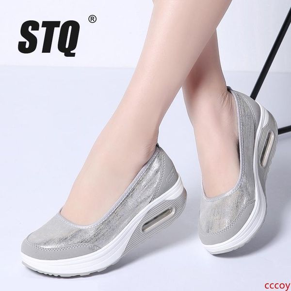 

stq 2019 autumn women flat platform shoes women breathable mesh casual sneakers shoes ladies thick sole heel slip on shoes