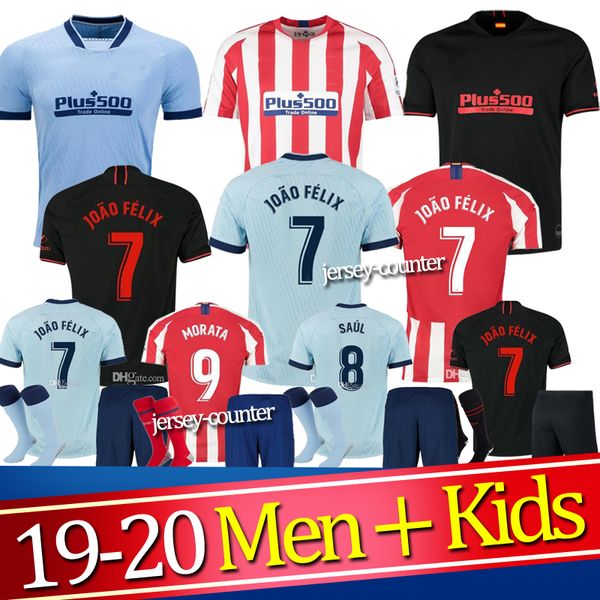 

2019 atletico madrid home away soccer jersey 19 20 joao felix saul diego costa torres godin correa football shirt men and kids, Black;yellow
