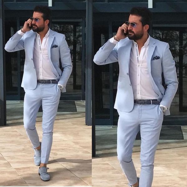 Sommer Hochzeit Smoking Slim Fit Zwei Knöpfe Revers Weste Hosen Bräutigam Tragen Party Prom Beste Männer Blazer Anzug (jacke + Hosen)