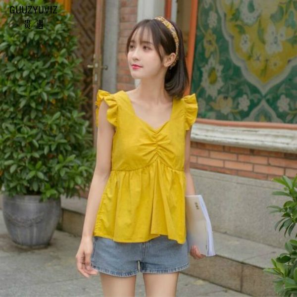 

guuzyuviz haut femme casual ruffles sleeveless v-neck tank women plus size white