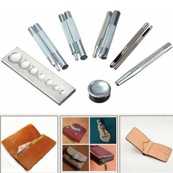 

11pcs/set die punch snap rivet button setter base kit metal tool set for diy leather craft/punch hole/install rivet buttons
