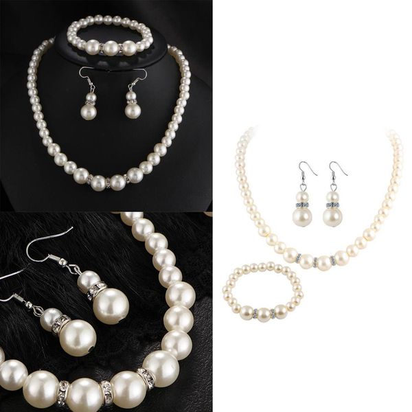 

women fashion jewelry set faux pearls party, wedding, birthday, anniversary necklace bracelet earrings set, Silver