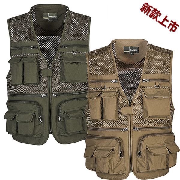

буквенная фотография жилет рыболовный жилет мужская весна и осень лето сетка открытый спецодежда мульти-карман папа одежда, White;black