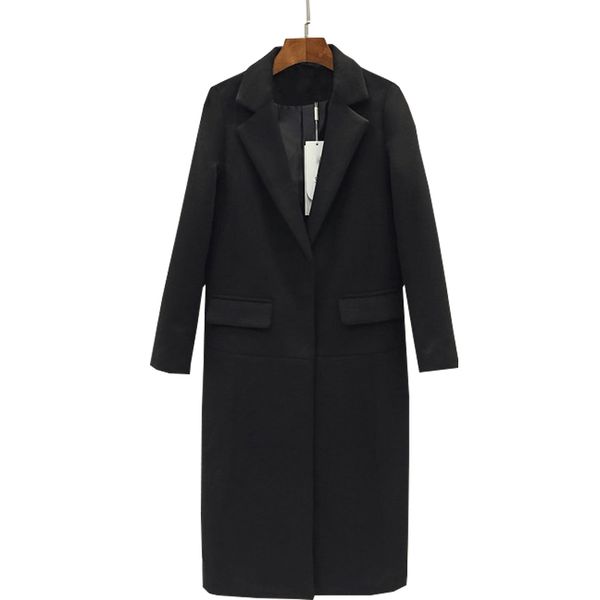 

2017 autumn new black cashmere woolen coat and long sections slim was thin woolen coat female winter