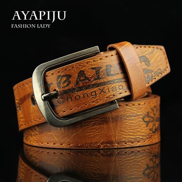 

casual all-match printed buckle men's casual all-match printed men's motorcycle motorcycle pin belt pin buckle belt, Black;brown