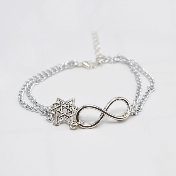 

women men infinity star of david pendant charm jewelry silver alloy link chain handmade summer bracelets & bangles new design gift wholesale, Golden;silver