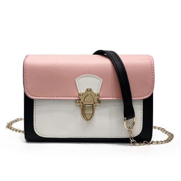 

fashion lady square bag 2017 new handbags high-quality pu leather women bag hit color lock handbags chain shoulder phone