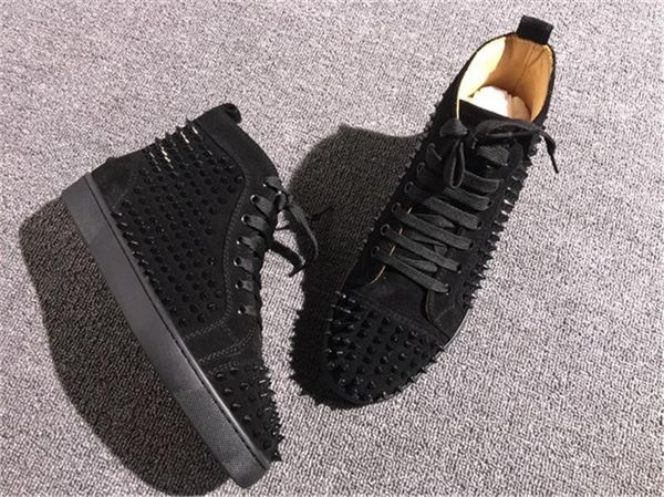 

flat shoes shiny studded spikes red bottom shoes designer sneakers spikes orlato red bottom sneakers mens loubbis shoes box and dustbag, Black