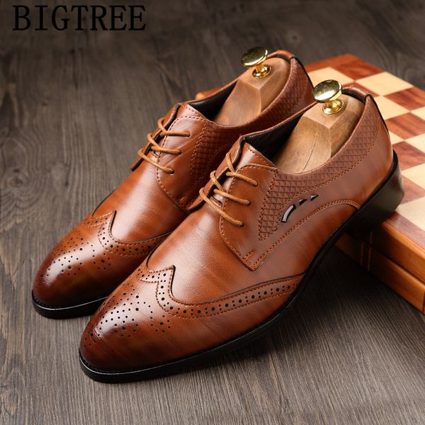 

brogue shoes men formal italian coiffeur business shoes men oxford leather brand designer elegant big size buty meskie, Black