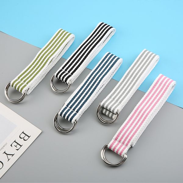 

sell like cakes double ring buckle canvas belt male and female jeans belts young student canvas chromatic stripe belt, Black;brown