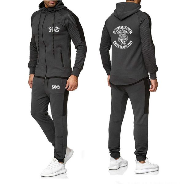 

for soa sons of anarchy the child skull printed fashion spring autumn men sportswear 2 piece set jacket+pant hooded male sets