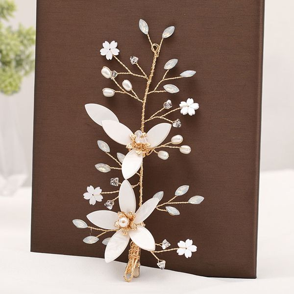 

1 pair handmade shining rhinestone pearls flower leaf branches hairpins clips bride noiva wedding dress hair jewelry accessories, Golden;white