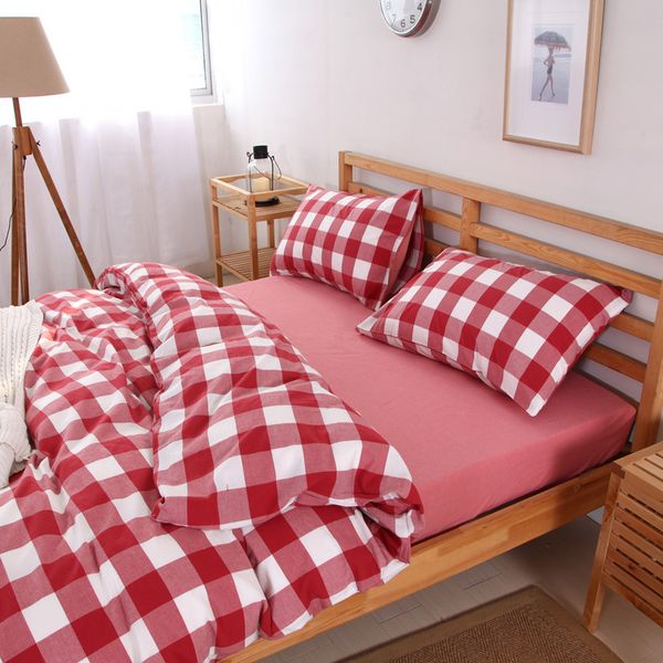 Washed Cotton Checkered Bedding Set Buffalo Check Black White Blue