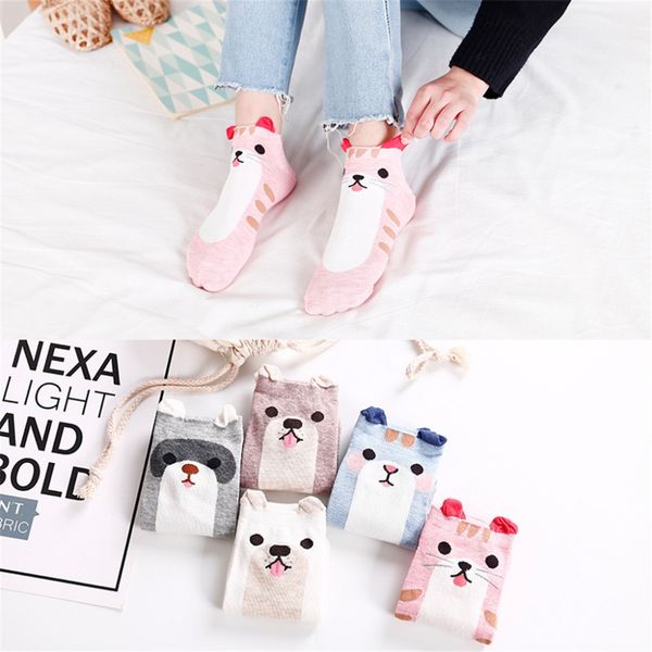 

women casual man cotton socks animal ear animation character cute gift sock fabulous elastic socks moistureproof sokken meias, Black;white