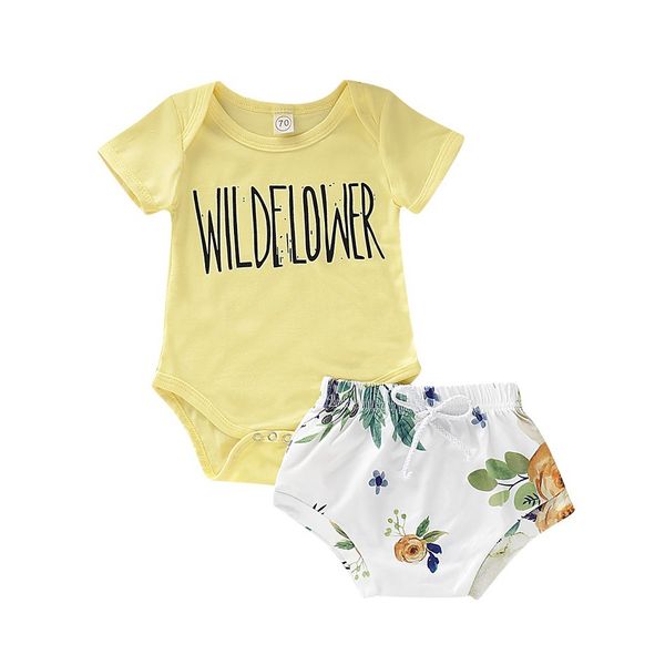 

baby girls boys clothes children kids clothing sleeves yellow romper shorts 2019 fashion baby clothes set b68, White