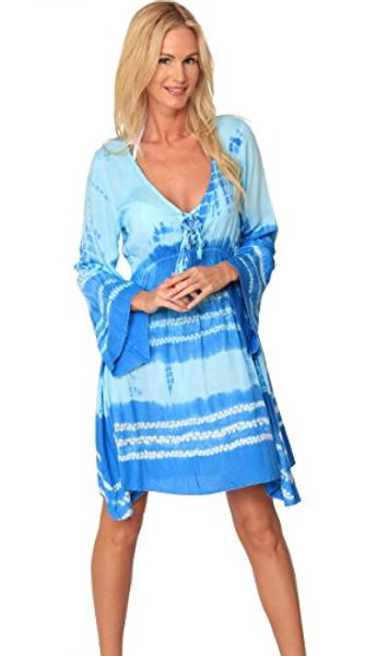 

ingear womens 3/4 sleeve swimsuit cover up casual tunic resort wear, Black;gray