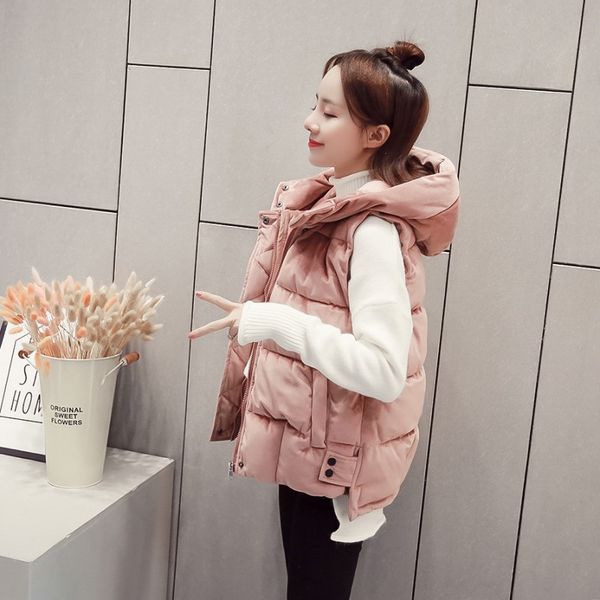 

4xl 5xl plus size gold velvet vest women autumn winter waistcoat jacket female hooded down cotton vest coat chaleco mujer c6331, Black;white