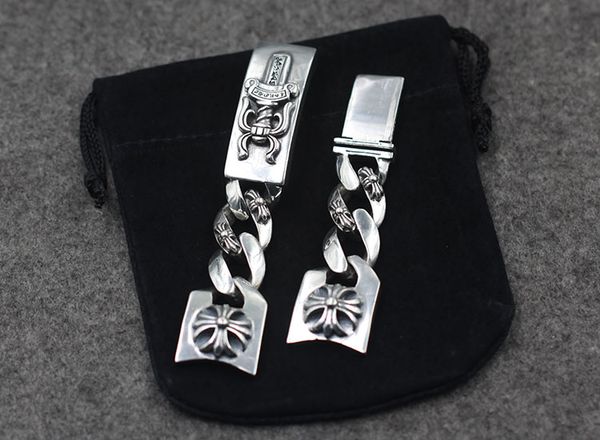 

s925 sterling silber herren uhr kette klassische klassische hip hop punk stil kreuz kruzifix dolch armband senden ein geschenk 2020, Black