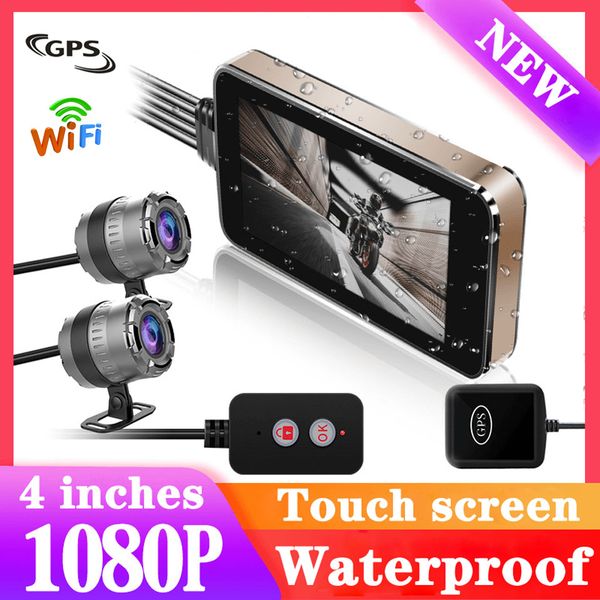 

hd 1080p wifi gps мотоцикла dvr водонепроницаемая камера 4-дюймовый ips сенсорный экран автомобильный видеорегистратор передние задние dual