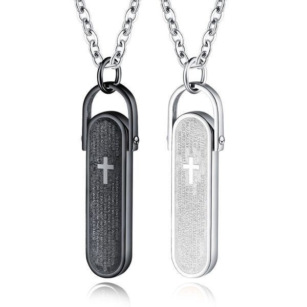 

2019 selling cross & prayer carving necklace classic novelty dangling pendant necklace 2 color stainless steel mens jewelry, Silver