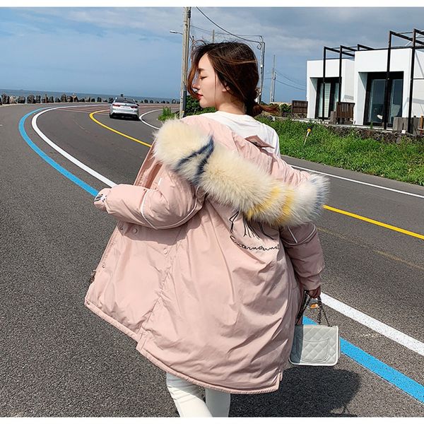 

long winter jackets women's 2019 fashion big fur collar down cotton coats female warm padded parkas ladies thick hooded overcoat, Tan;black