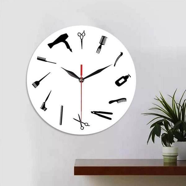 

acrylic 12 inch white mute wall clock decoration clock bedroom living room barber tool style