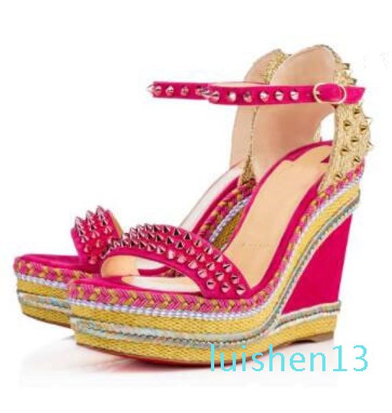 

elgant designer red bottom madmonica braided rope wedge ankle strap spikes gladiator sandals ladies summer sandals high heels l13, Black