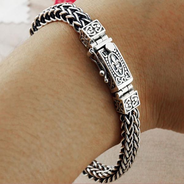 

real 925 sterling silver bracelet for men women width 8mm vintage punk rock wire-cable link chain&bracelets thai silver jewelry c19021501, Black