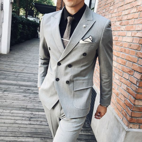 

2019 autumn and winter new men's korean double-breasted suit jacket gentleman fashion hair stylist casual suit jacket, White;black
