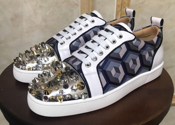 

luxury new mens and womens red bottom walk rhinestone dress rivet genuine leather lace up casual shoes size 34-47, Black