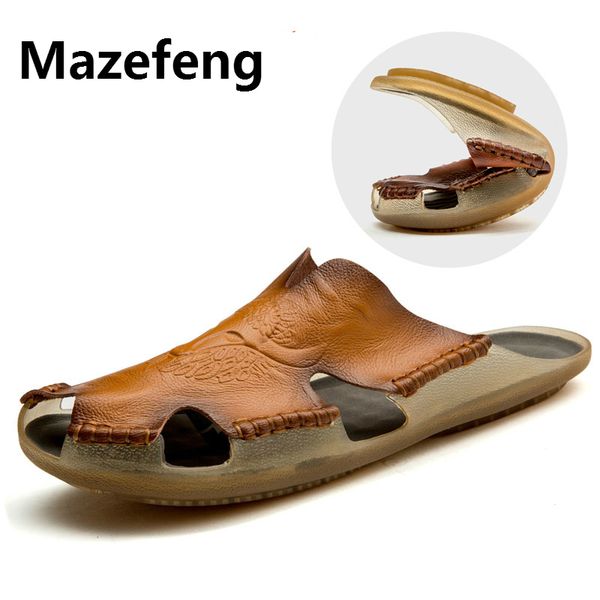 

summer men sandals soft genuine leather casual shoes comfortable flats man slippers roman style beach sandals plus size 38-48, Black