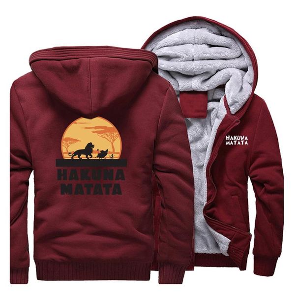 

men's thick hoodies hakuna matata zipper jacket men fleece warm coat harajuku casual the lion king sweatshirt cartoon streetwear, Black