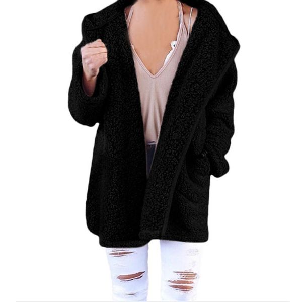 

women's jackets winter coat women cardigans ladies warm women double-faced fleece jacket medium long warm plush hooded coat, Tan;black