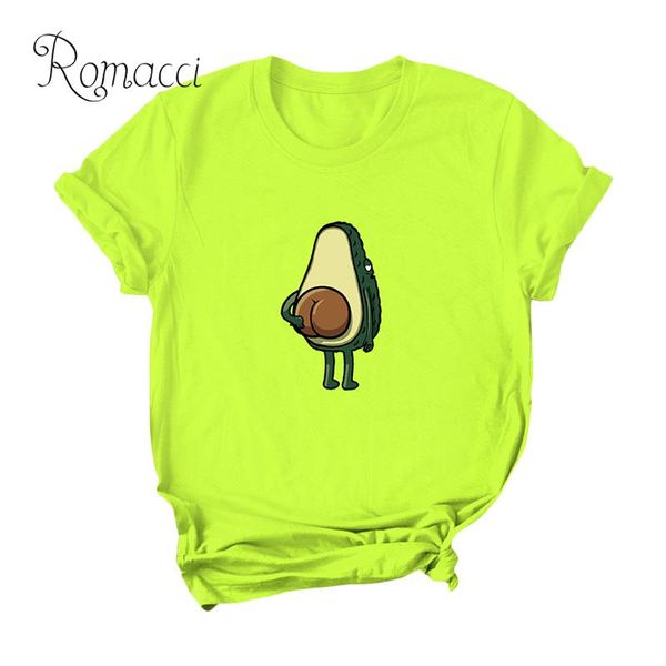

romacci женщины плюс размер футболки мультфильм авокадо шаблон печати вокруг шеи летняя футболка с коротким рукавом повседневная cute крупно, White