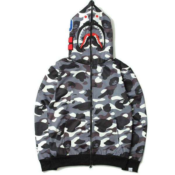 

new shark hoodies hip hop male head autumn and winter new men's tide brand men's camouflage personality hooded sweater coat, Black