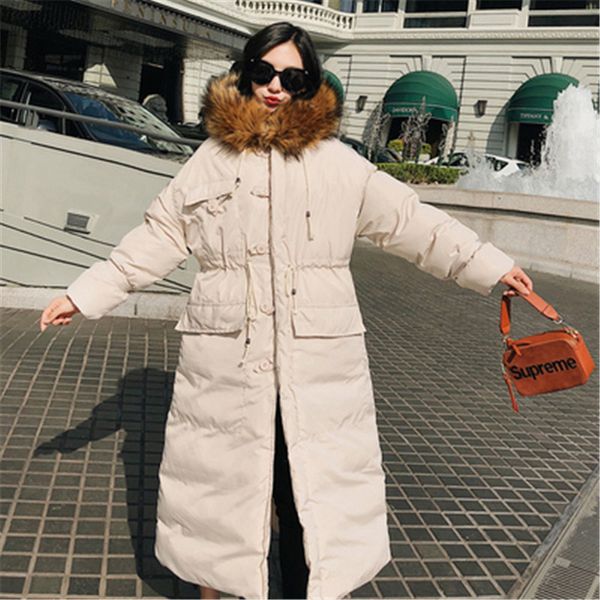 

fashion winter down cotton clothes women's long parka coats 2019 new winter korean thick coat bf cotton jacket overcoats v989, Tan;black