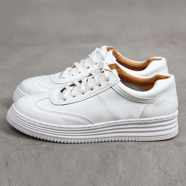 

fashion white casual shoes women slipt leather platforam shoes solid comfortable student flats women chunky sneakers, Black