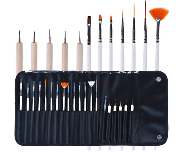 

20pcs nail art design pen brushes set dotting painting drawing polish pen tools kit with leather bag, Silver