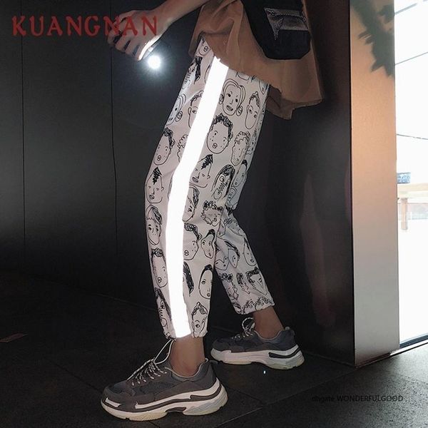 

kuangnan reflective streetwear jogger ankle-length harem clothes joggers trousers men pants casual xxl designer clothing, Black