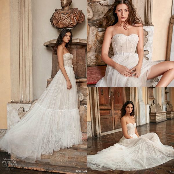 

2020 gali karten boho wedding dresses a line sweep train tulle sequins bridal gowns sweetheart custom made bohemia wedding dress, White